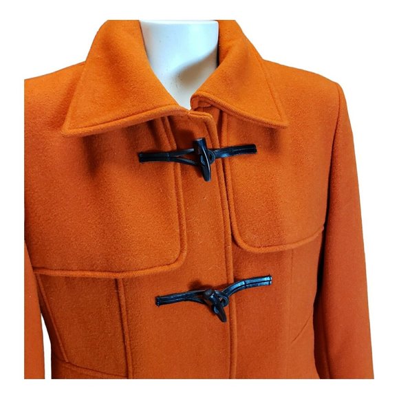 Banana Republic Wool Pea Coat sz M Leather toggle closure zipper Blood Orange - Picture 3 of 9